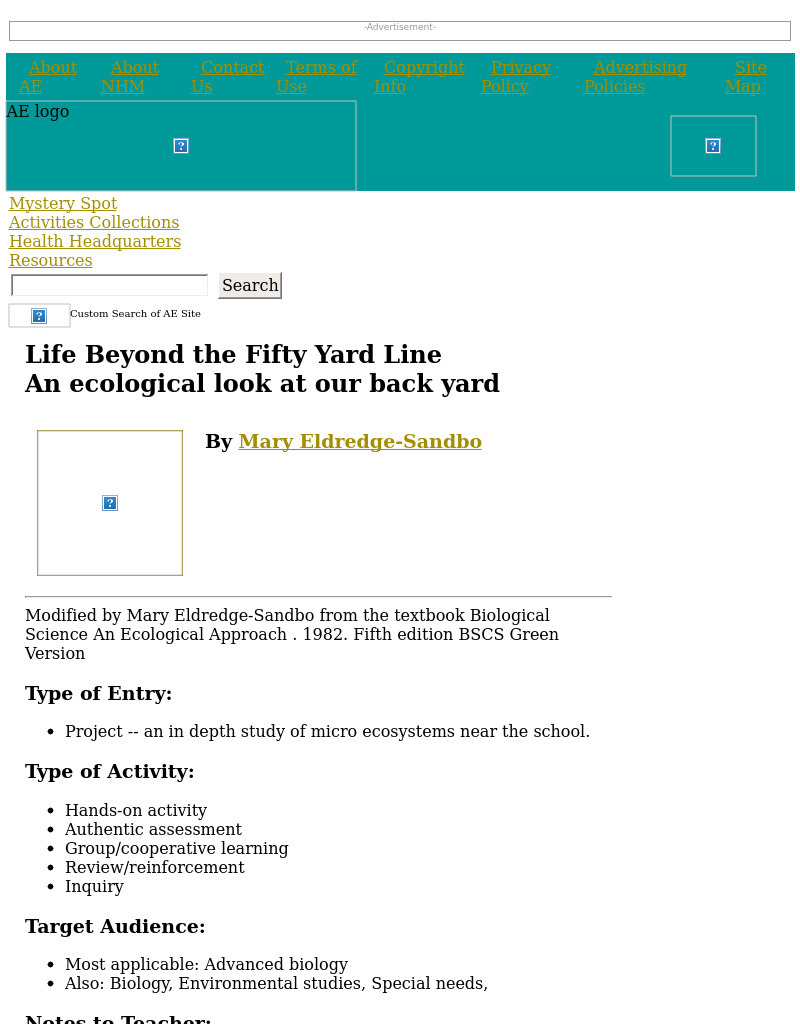 Life Beyond the Fifty Yard Line -- An ecological look at our backyard Lesson Plan