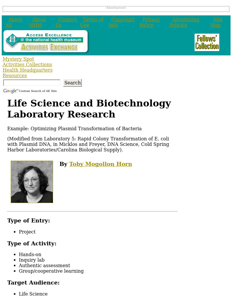 Biotechnology Laboratory Research Lesson Plan