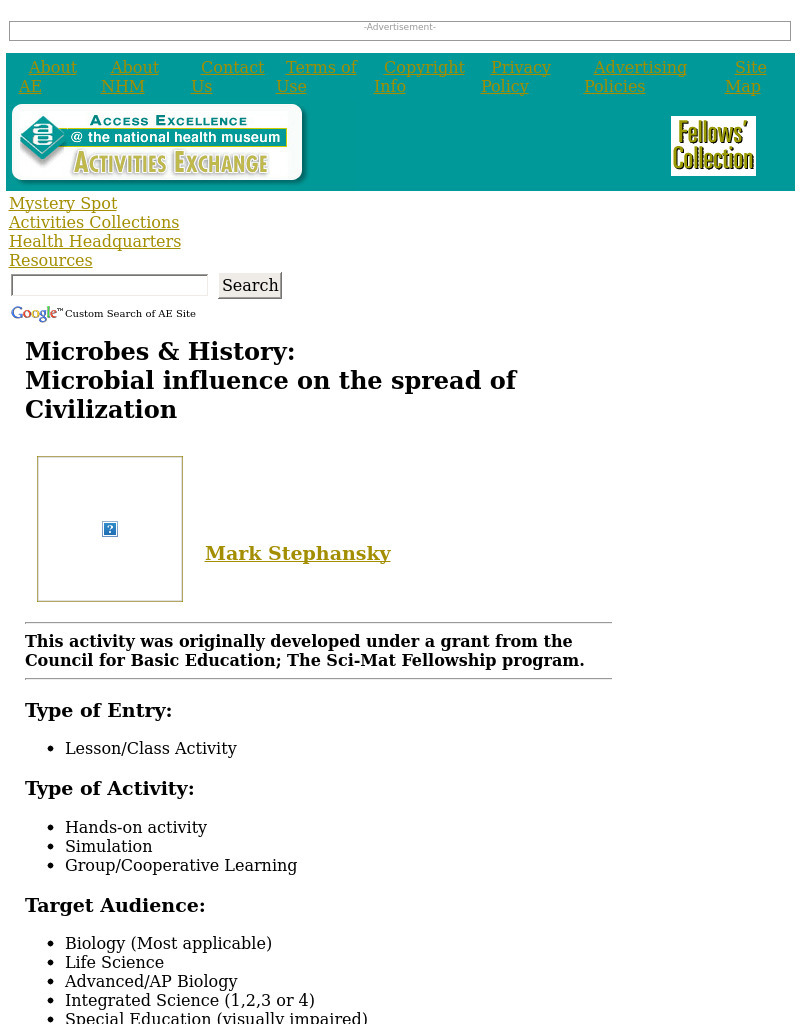 Microbes & History: Microbial influence on the spread of Civilization Lesson Plan