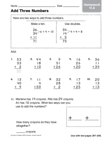 Add Three Numbers Worksheet