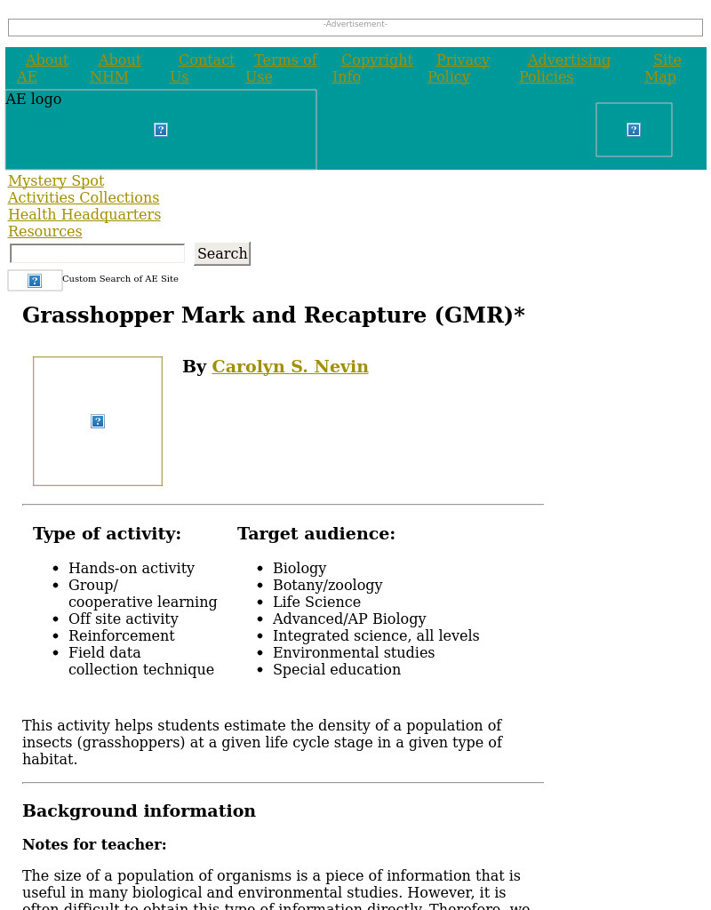 Grasshopper Mark and Recapture (GMR) Lesson Plan