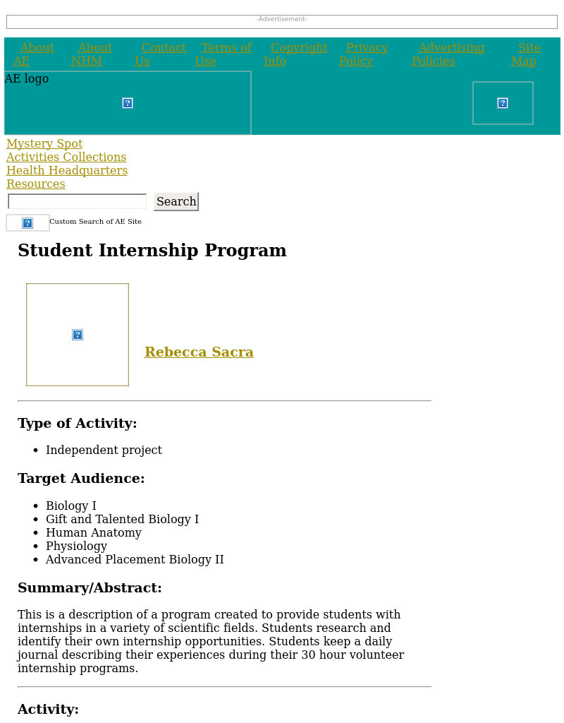 Student Internship Program Lesson Plan