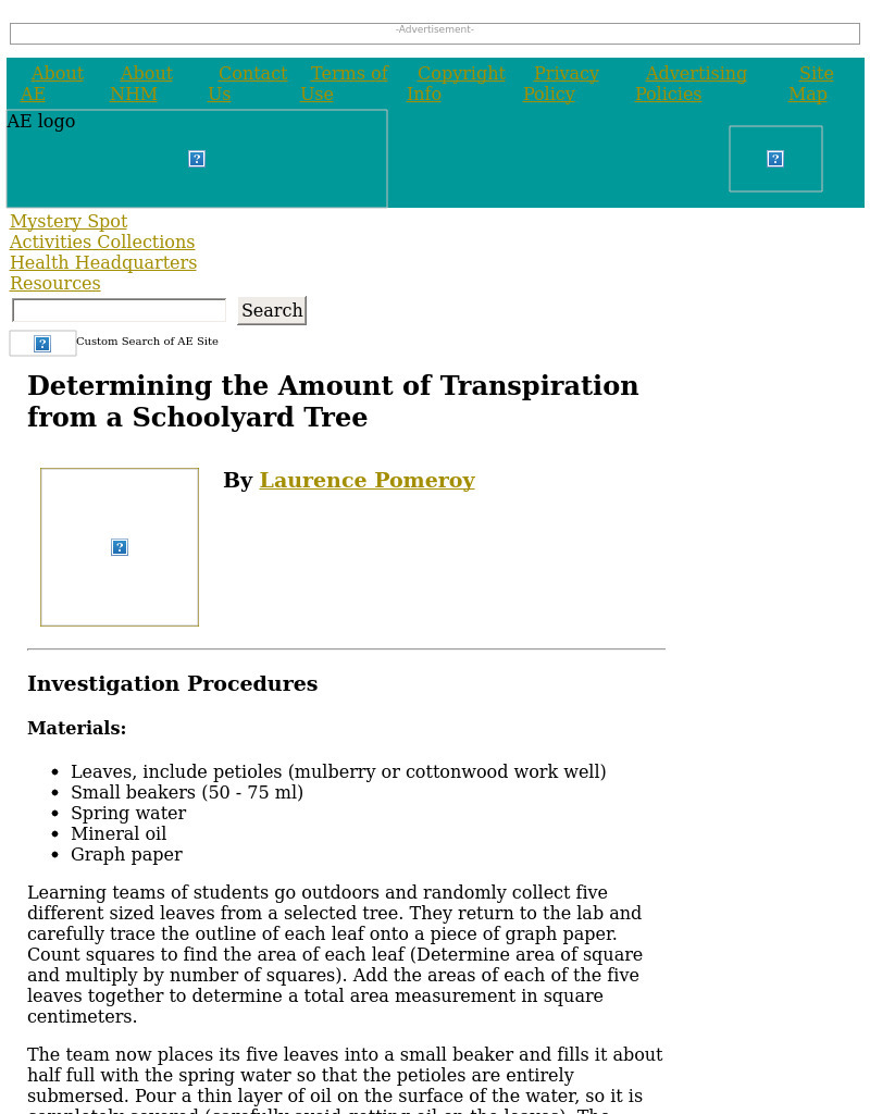 Determining the Amount of Transpiration from a Schoolyard Tree Lesson Plan