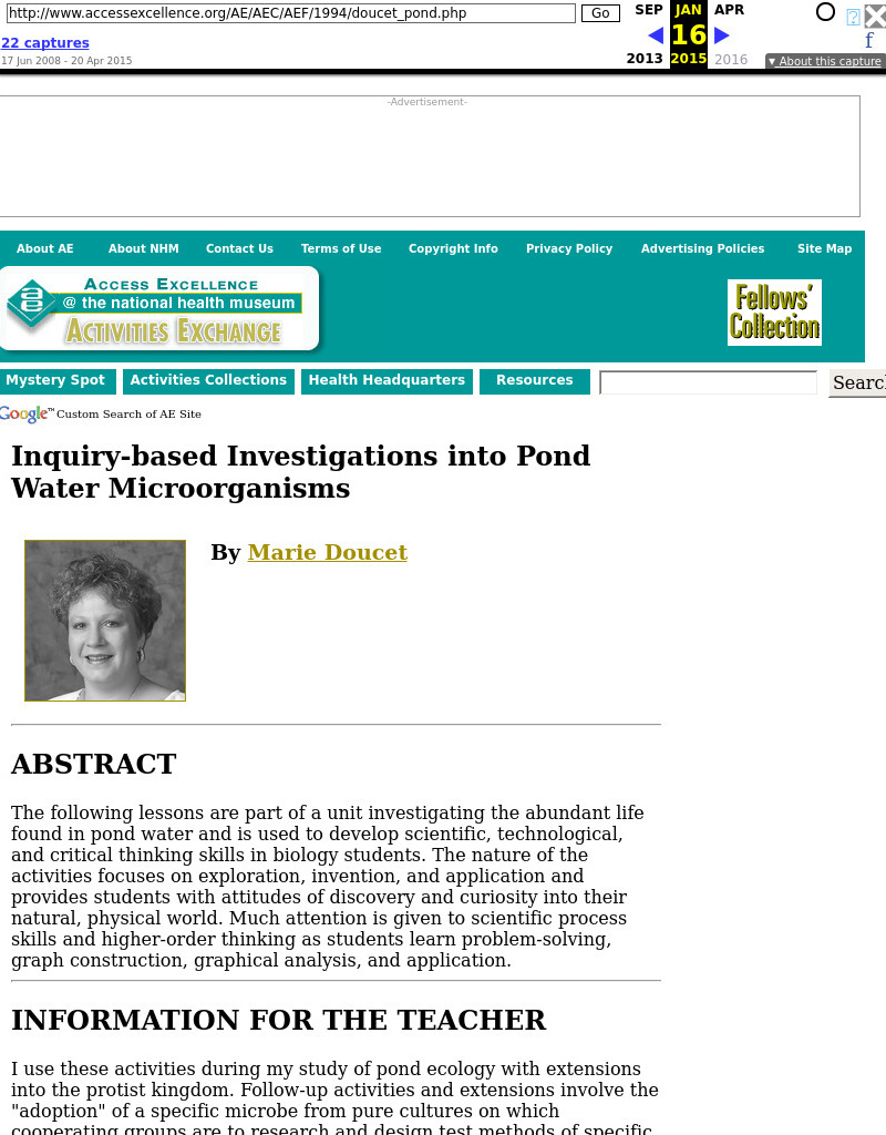 Inquiry-based Investigations into Pond Water Microorganisms Lesson Plan