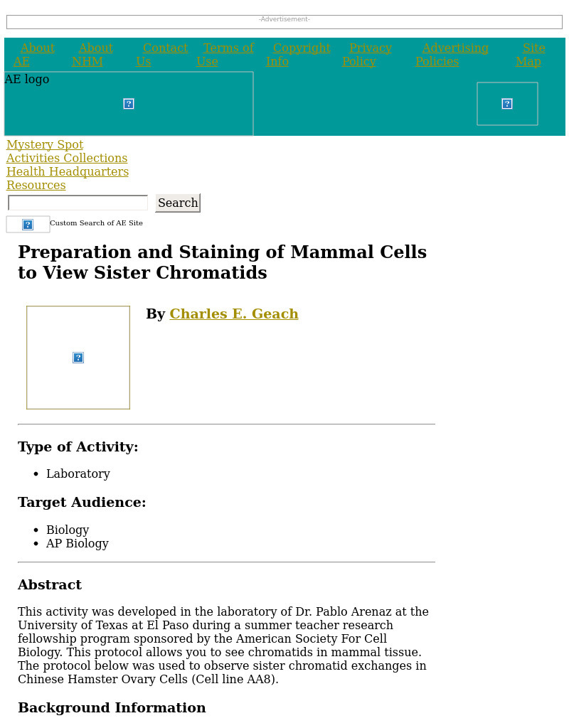 Preparation and Staining of Mammal Cells to View Sister Chromatids Lesson Plan