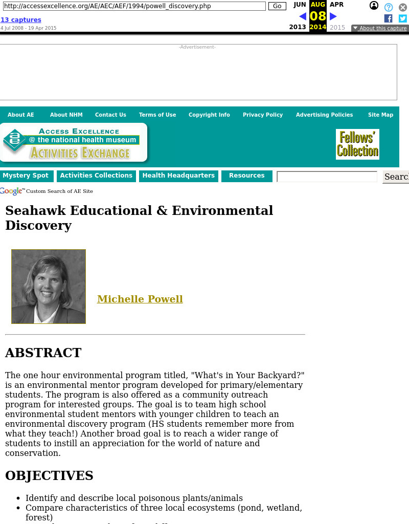 Seahawk Educational & Environmental Discovery Program Lesson Plan
