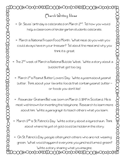 March Writing Ideas Writing