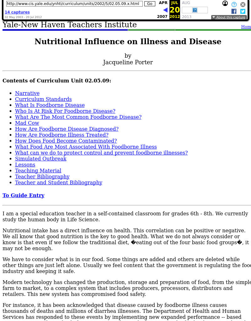 Nutritional Influence on Illness and Disease Lesson Plan