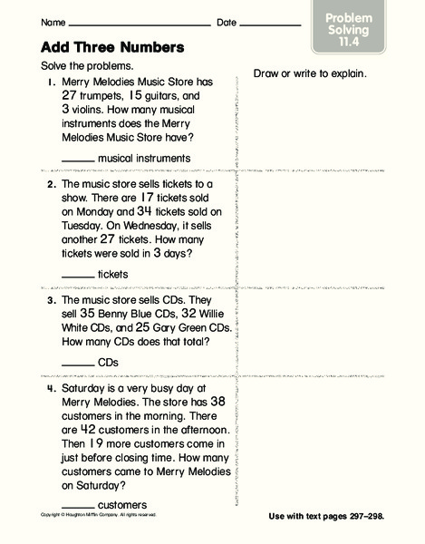 Add Three Numbers Worksheet