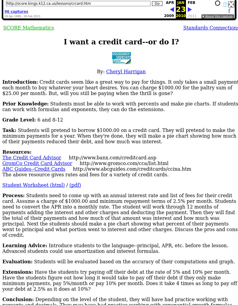 I want a credit card--or do I? Lesson Plan