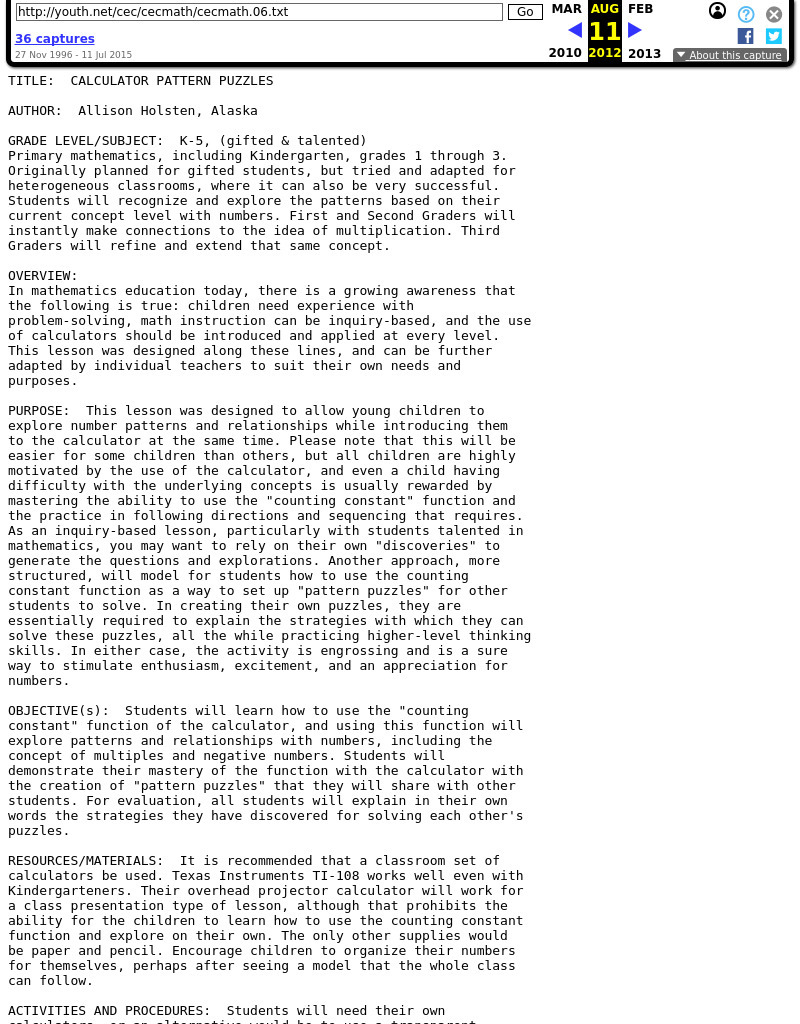 Calculator Pattern Puzzles Lesson Plan