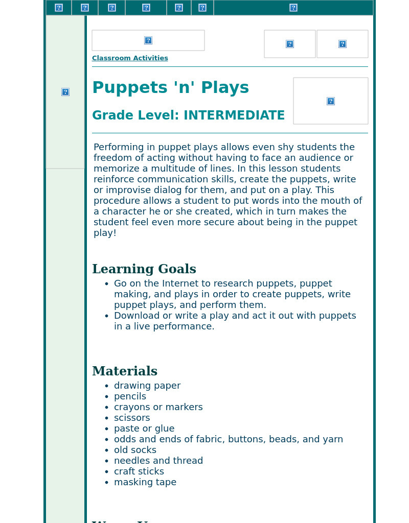 Puppets 'n' Plays Lesson Plan