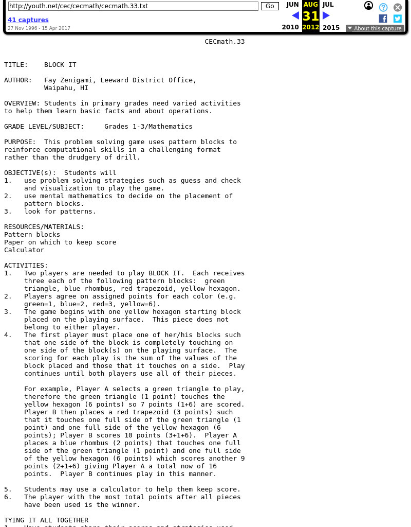 Block It Game Lesson Plan