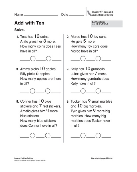 Add With Ten Worksheet