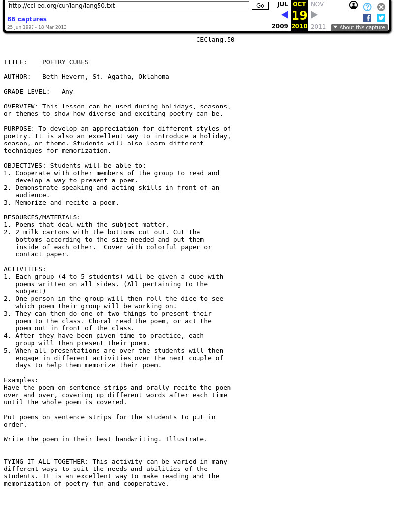 Poetry Cubes Lesson Plan