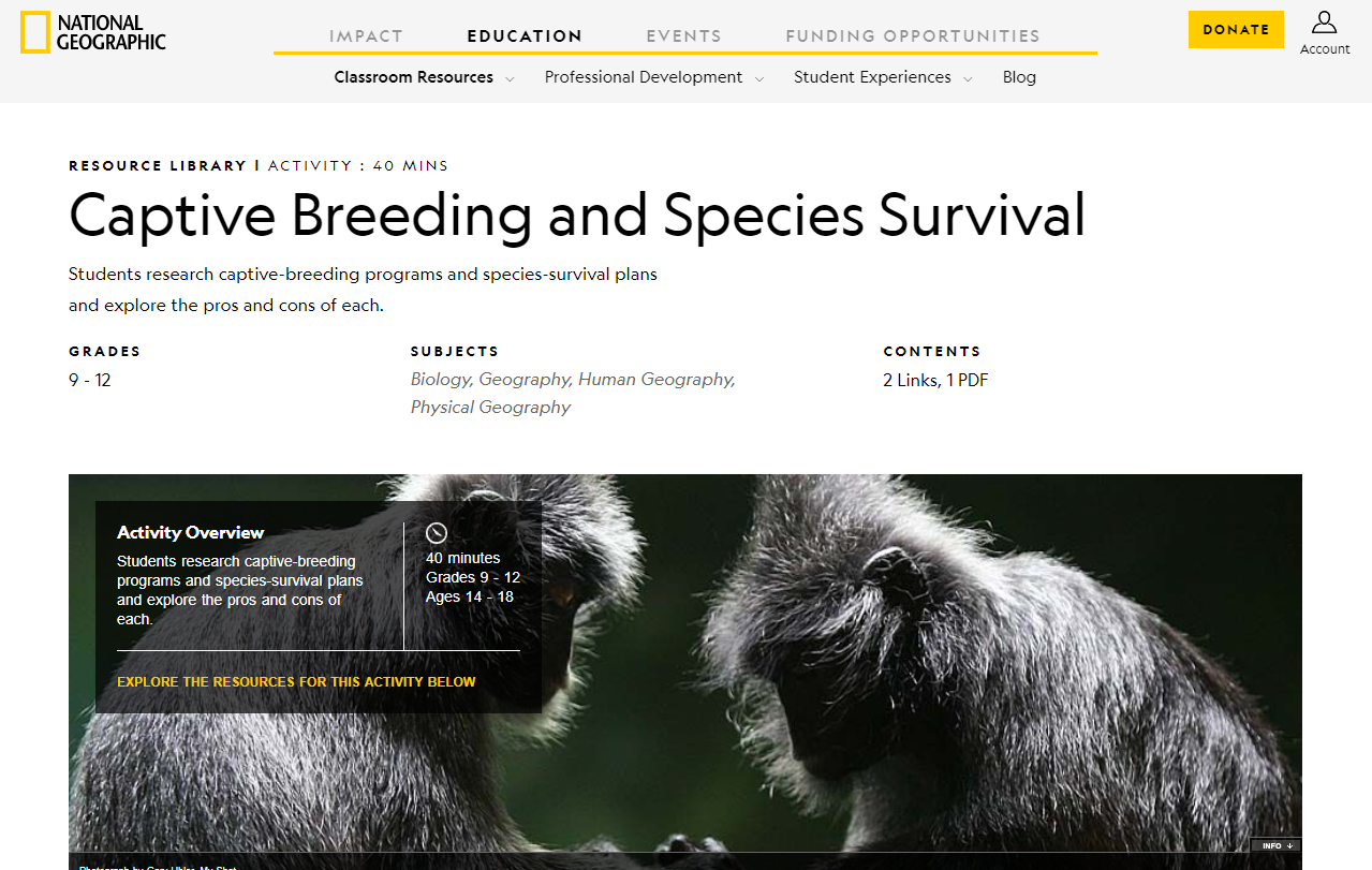 Captive Breeding and Species Survival Lesson Plan