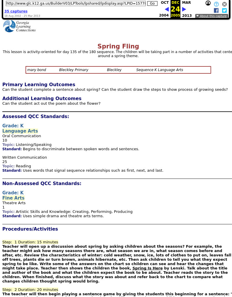 Spring Fling Lesson Plan