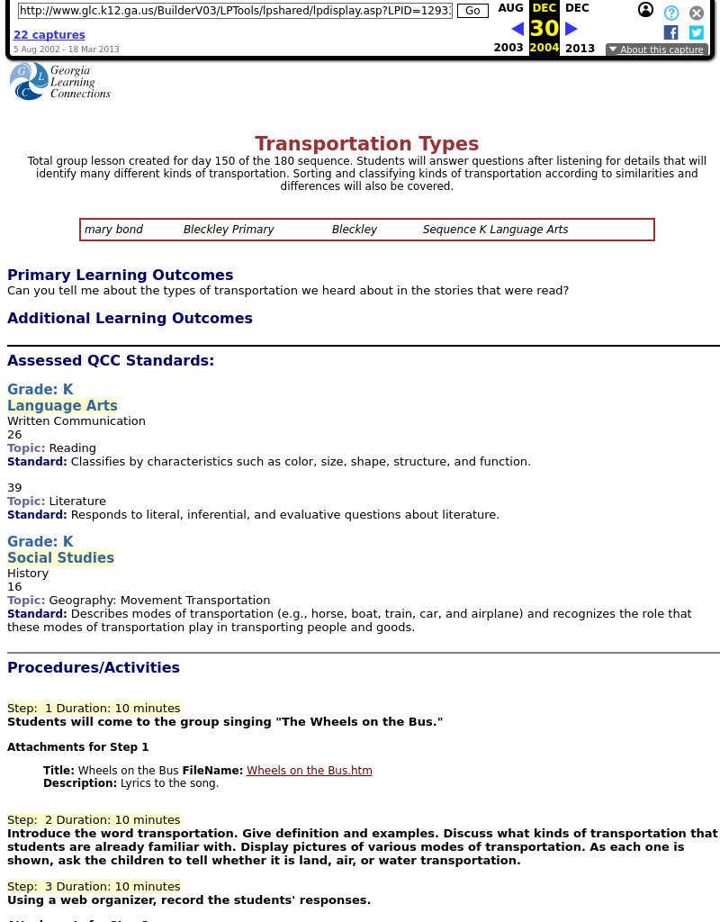 Transportation Types Lesson Plan