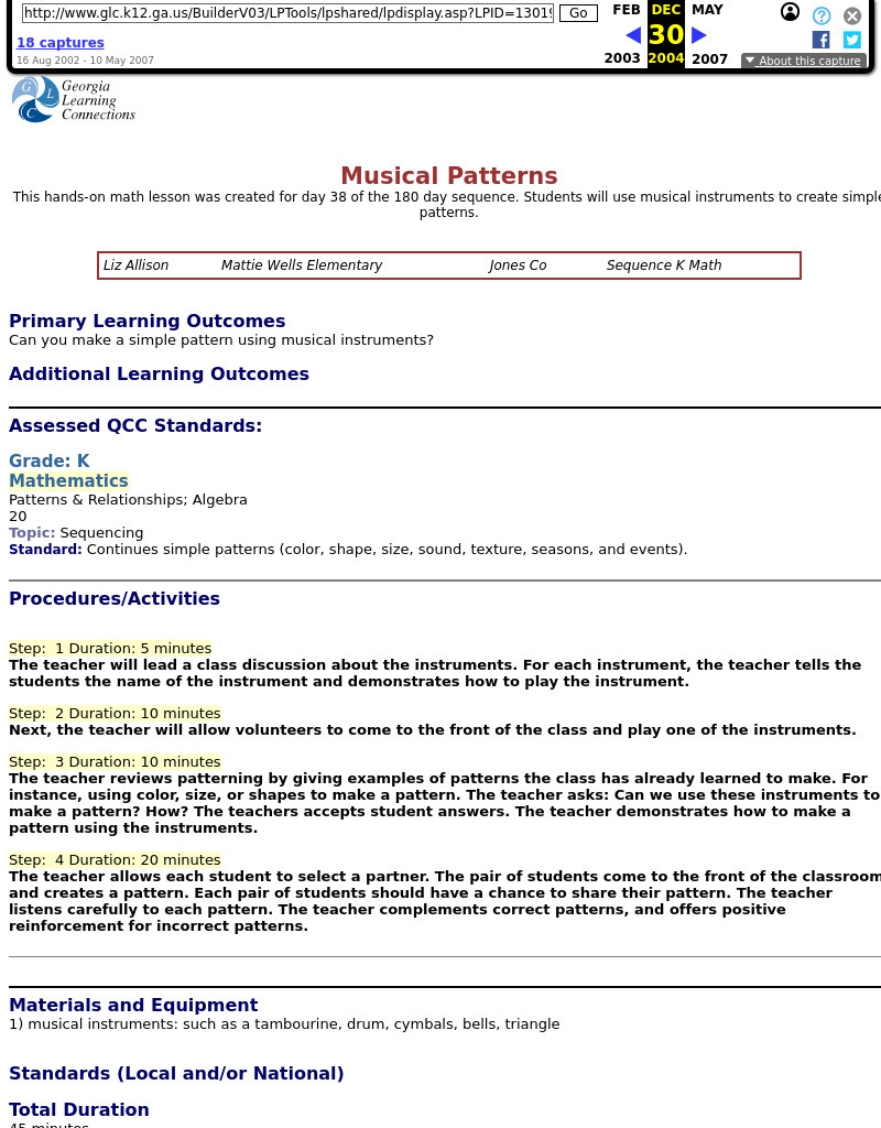 Musical Patterns Lesson Plan