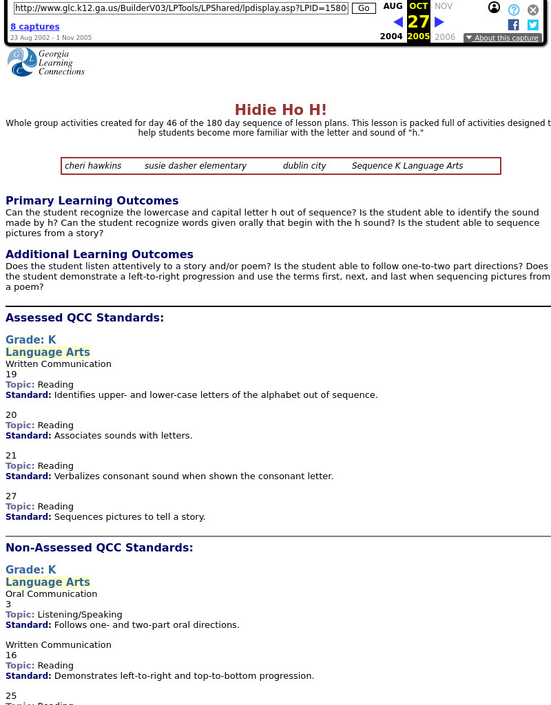 Hidie Ho H! Lesson Plan