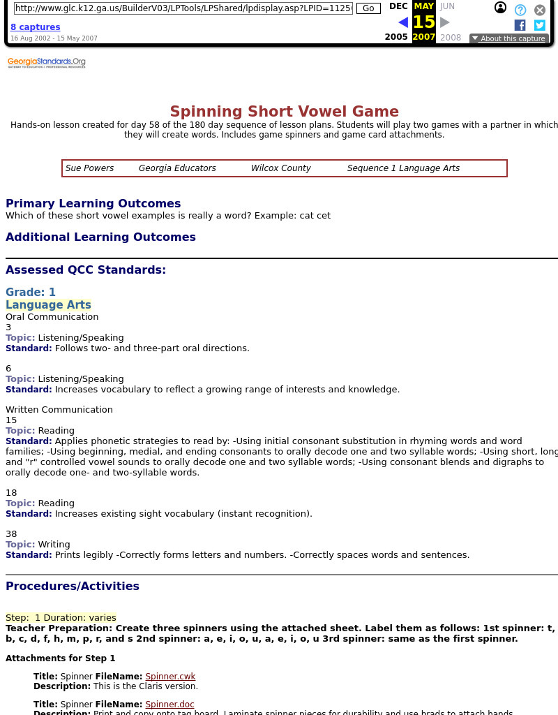 Spinning Short Vowel Game Lesson Plan