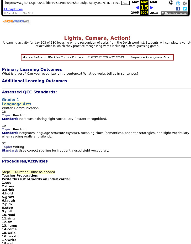 Lights, Camera, Action! Lesson Plan