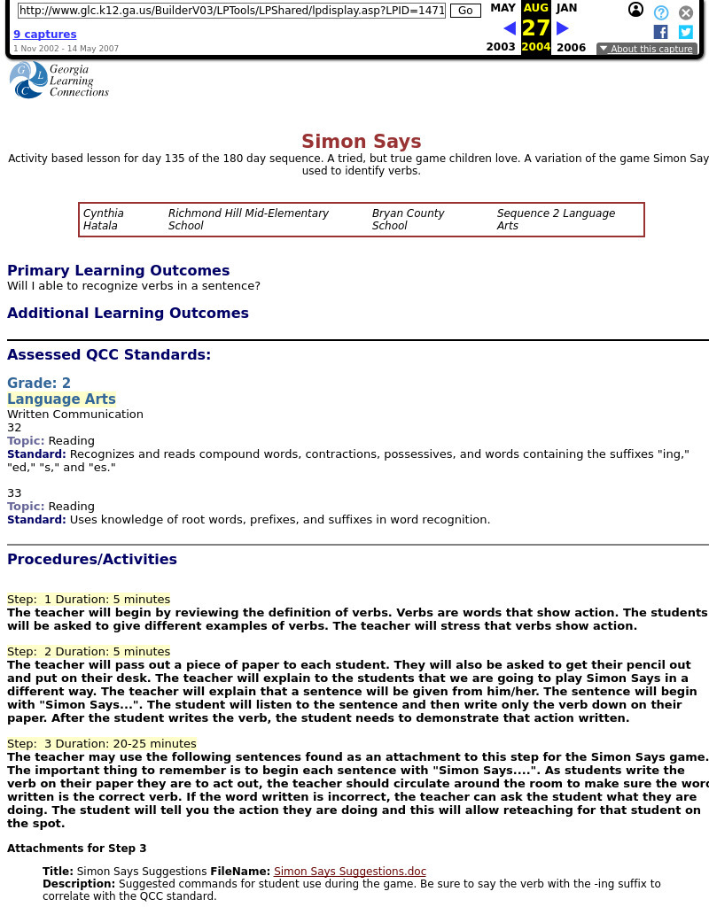 Simon Says Lesson Plan