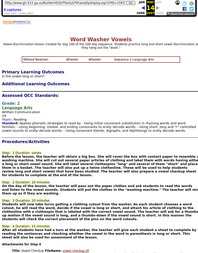 Word Washer Vowels Lesson Plan