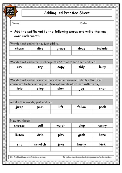 Adding -ed Practice Sheet Worksheet