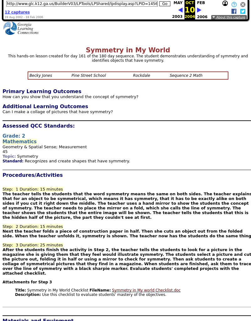 Symmetry in My World Lesson Plan