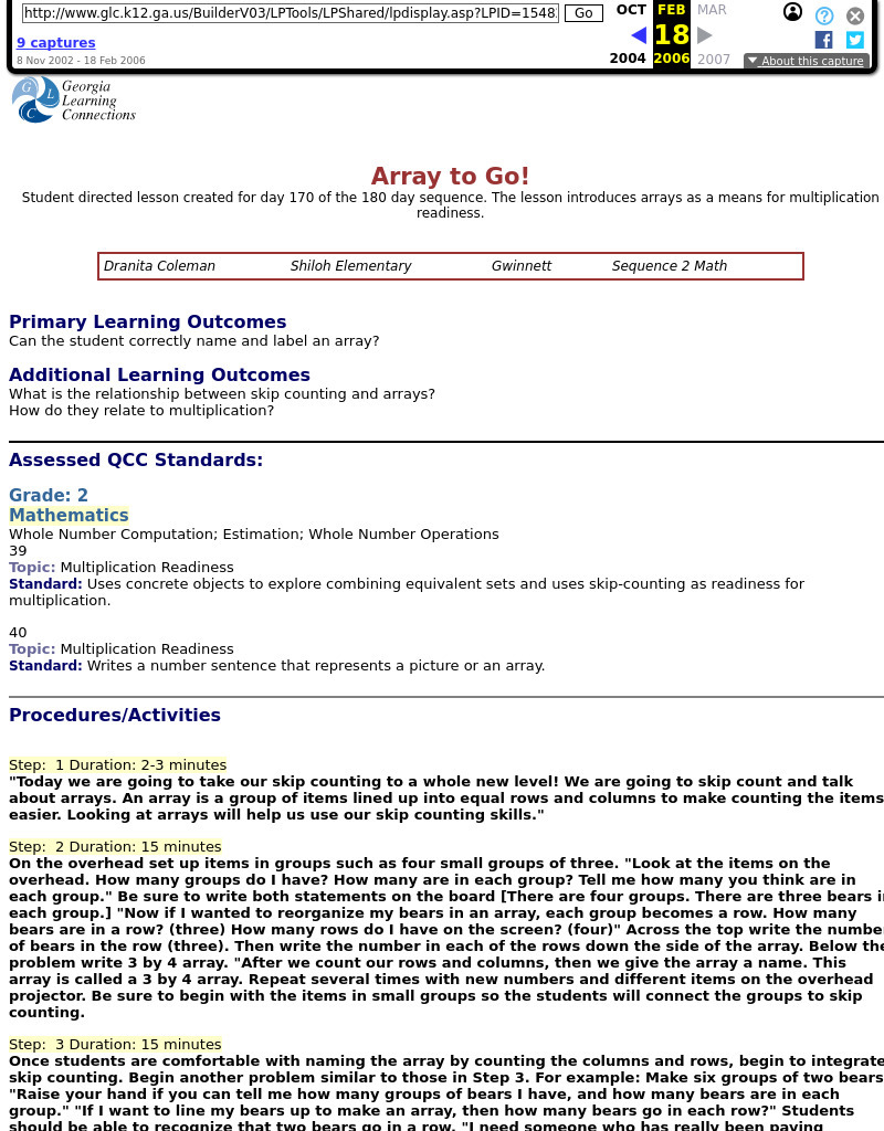Array to Go! Lesson Plan