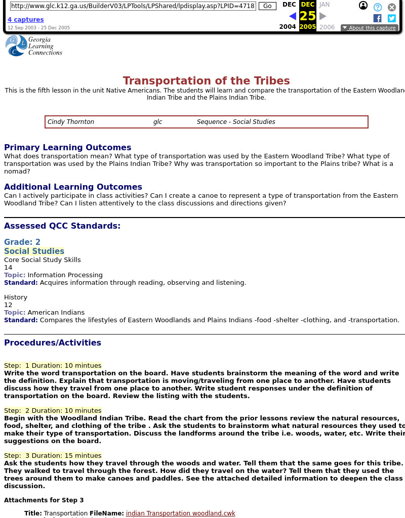 Transportation of the Tribes Lesson Plan