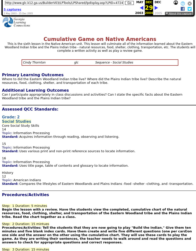 Cumulative Game on Native Americans Lesson Plan