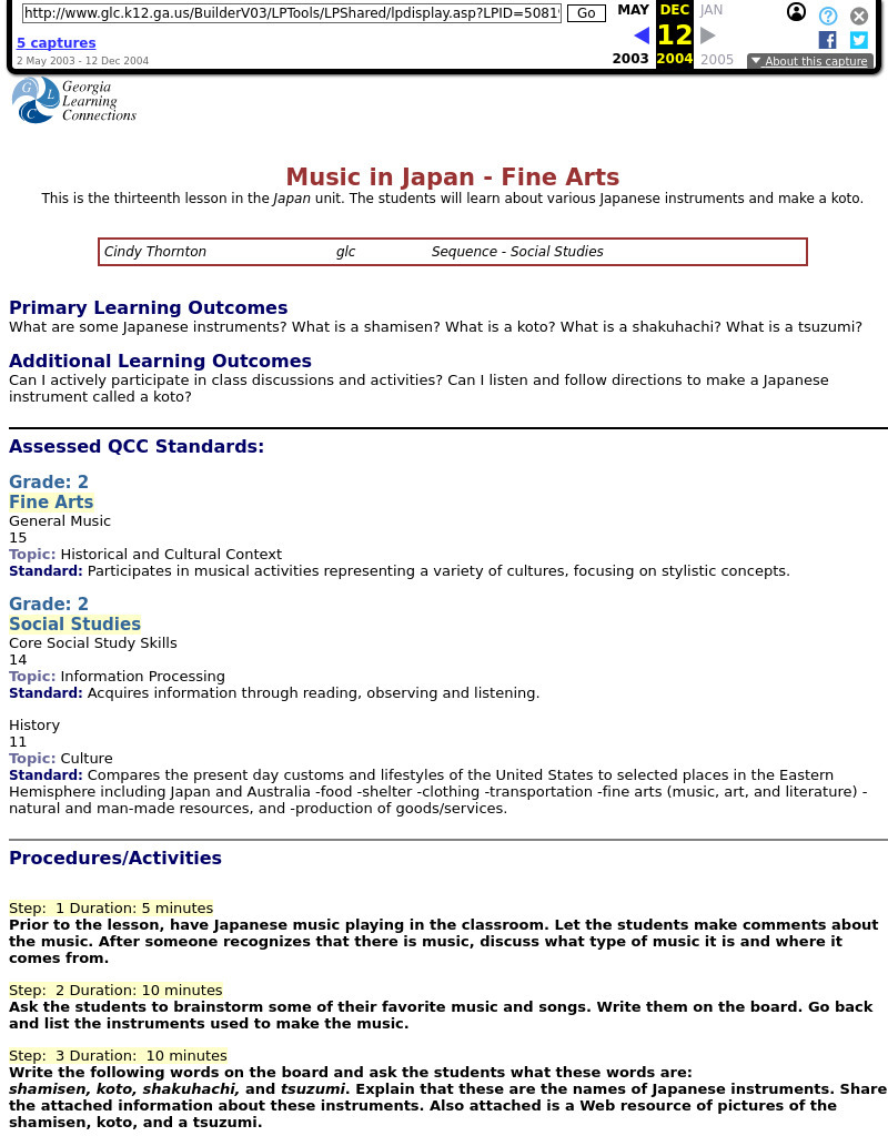 Music in Japan - Fine Arts Lesson Plan