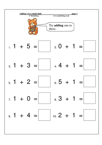 Adding 1 to a Single Digit Worksheet