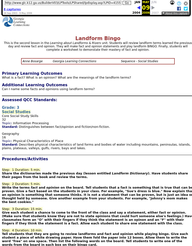 Landform Bingo Lesson Plan