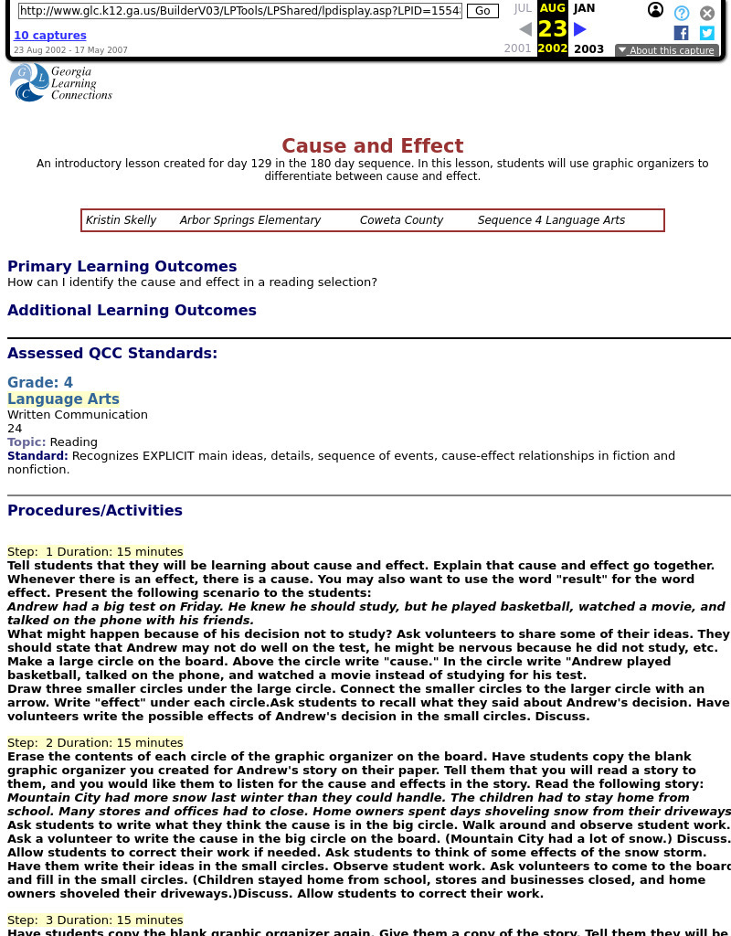 Cause and Effect Lesson Plan