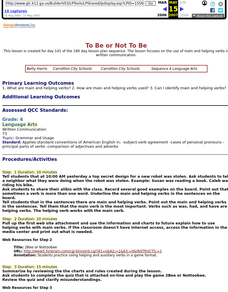 To Be or Not To Be - Main/Helping Verbs Lesson Plan