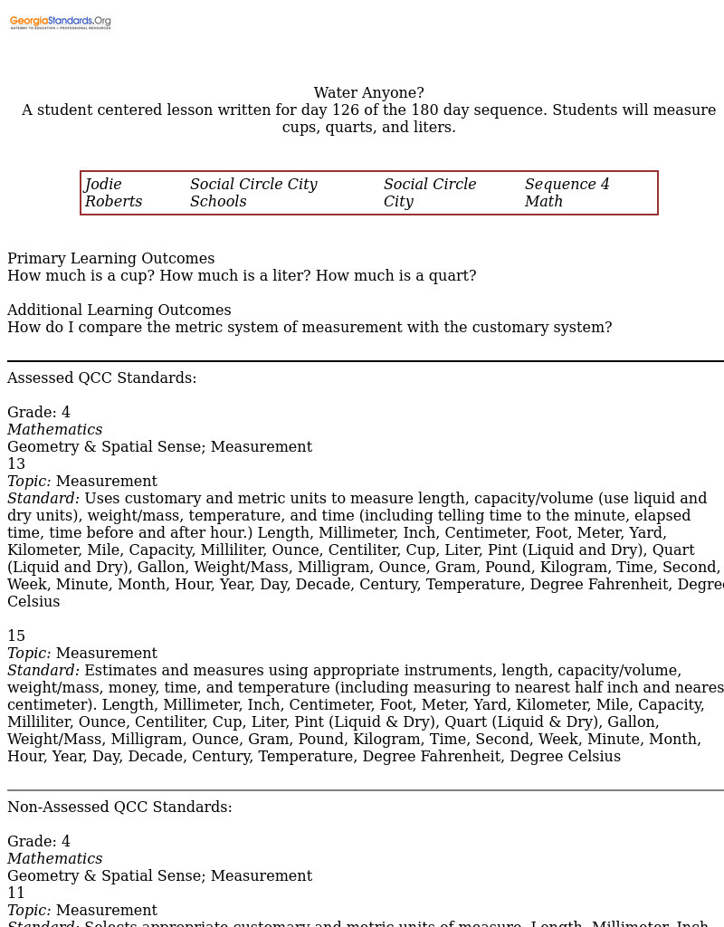 Water Anyone? Lesson Plan