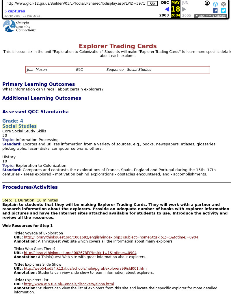 Explorer Trading Cards Lesson Plan