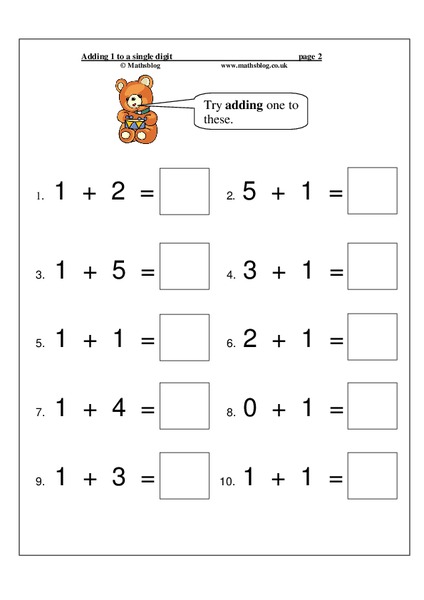 Adding 1 to a Single Digit Worksheet