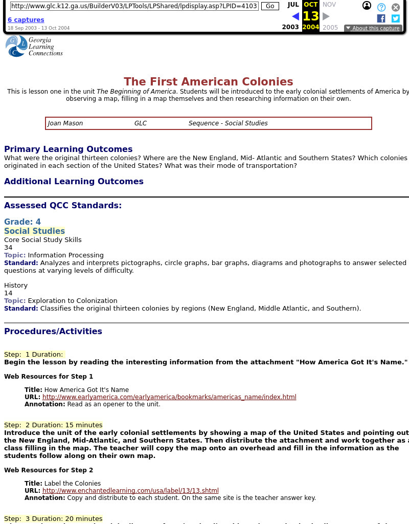 The First American Colonies Lesson Plan
