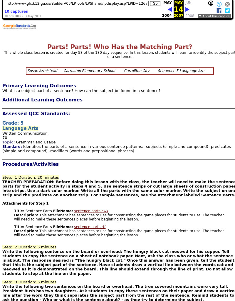 Parts! Parts! Who Has the Matching Part? Lesson Plan