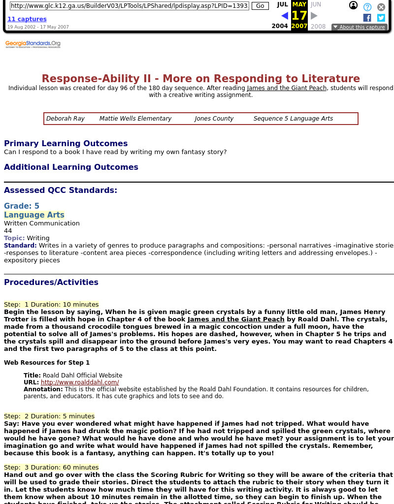 Responding to Literature: James and the Giant Peach Lesson Plan