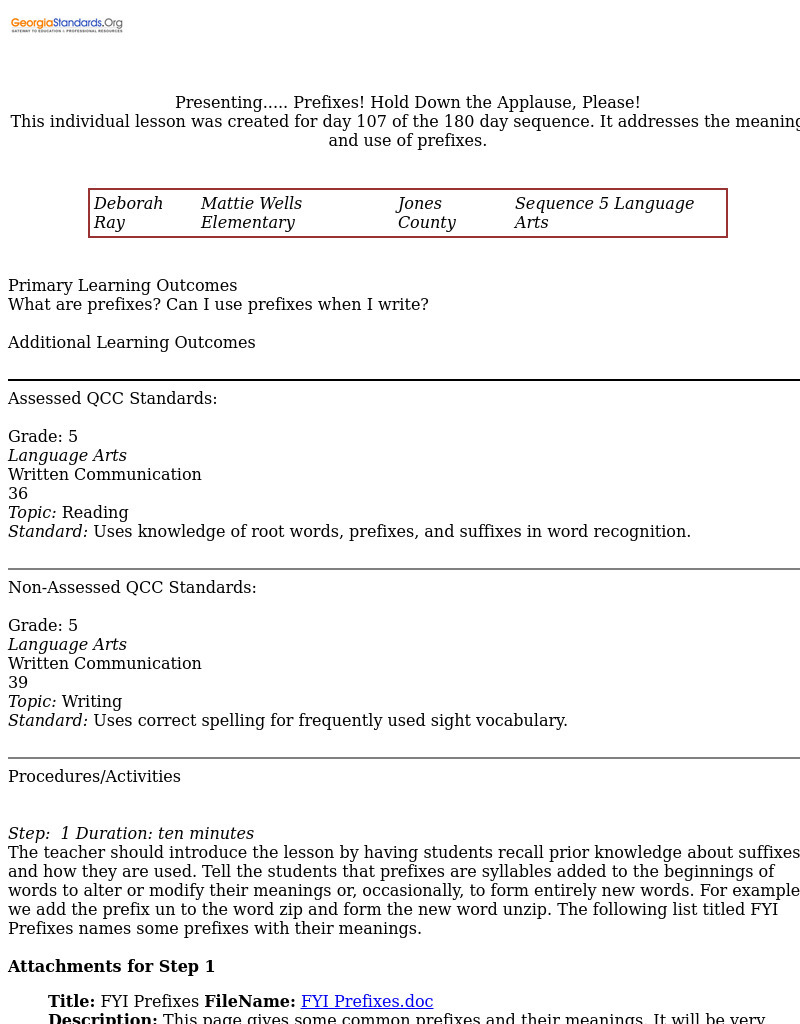 Presenting..... Prefixes! Hold Down the Applause, Please! Lesson Plan