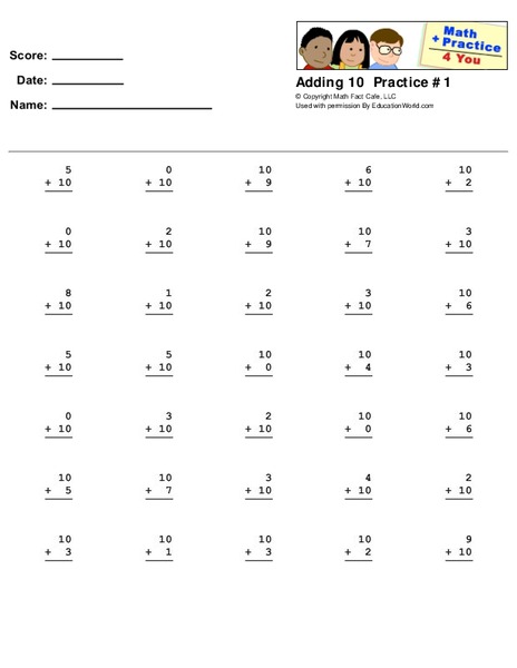 Adding 10 Worksheet