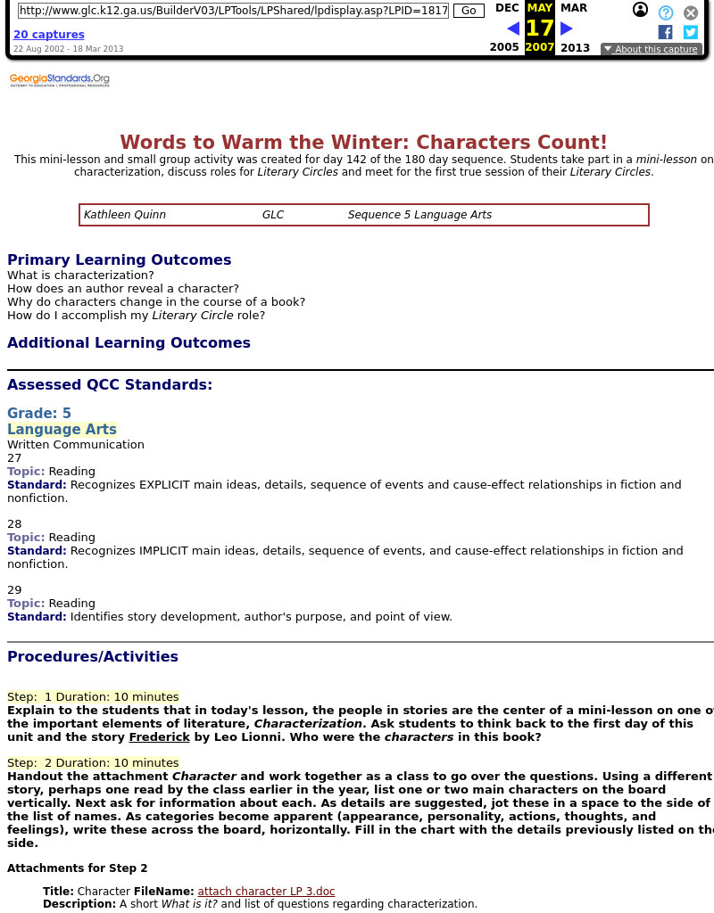 Words to Warm the Winter: Characters Count! Lesson Plan