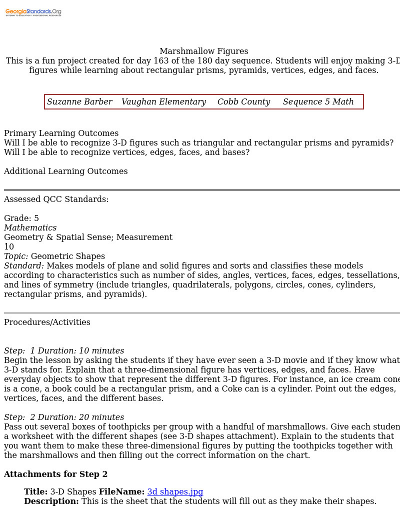 Marshmallow Figures Lesson Plan