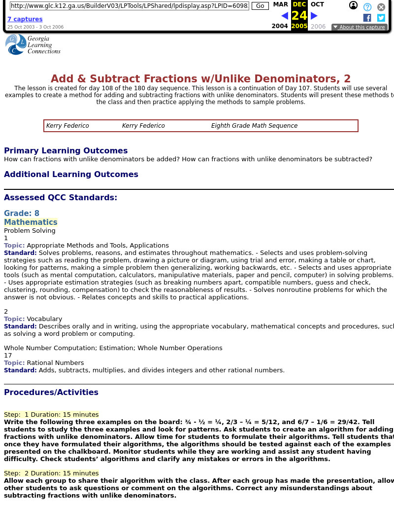 Add & Subtract Fractions w/Unlike Denominators, 2 Lesson Plan
