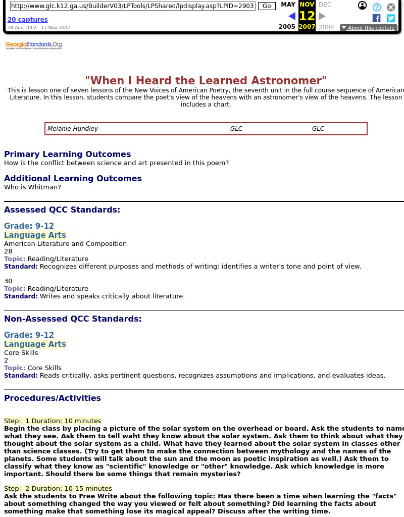 When I Heard the Learned Astronomer Lesson Plan